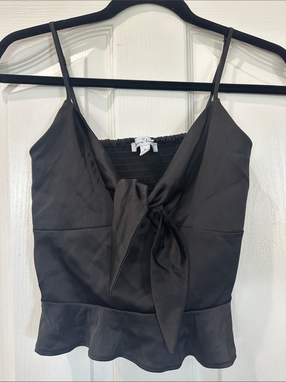 Love Tree Black Satin Tie-Front Peplum Cami
